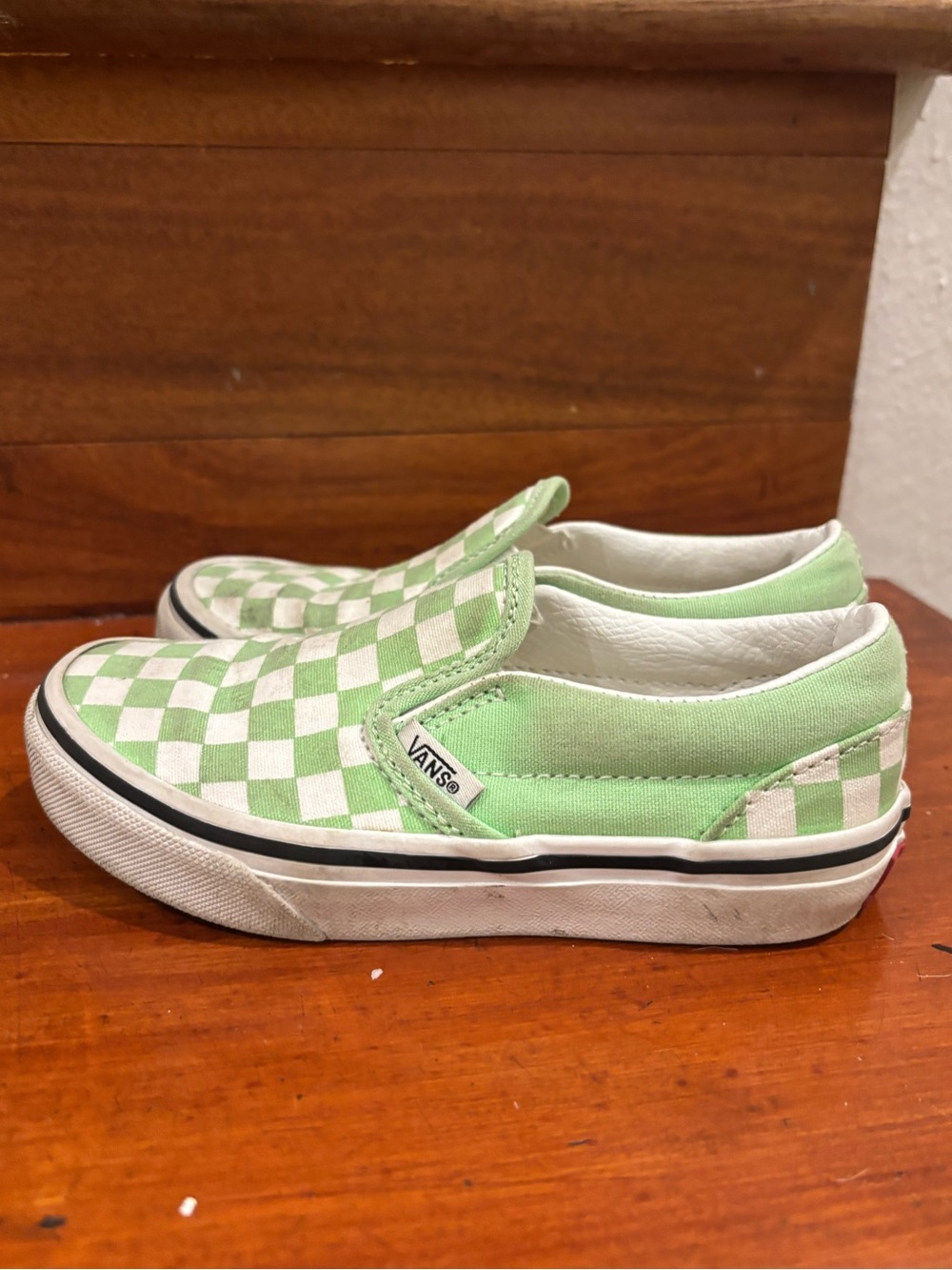 Vans Kids Classic Slip-On Checkerboard Sneakers in Light Green/Pistachio